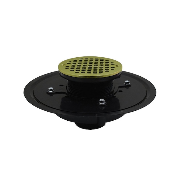 Jones Stephens 4in. Heavy Duty ABS Drain Base with 4in. Metal Spud and 6in. Polished Brass Strainer D51363 - main